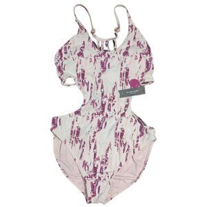 Ambrielle Strappy One Piece Monokini Bathing Suit White Pink Magenta Size M